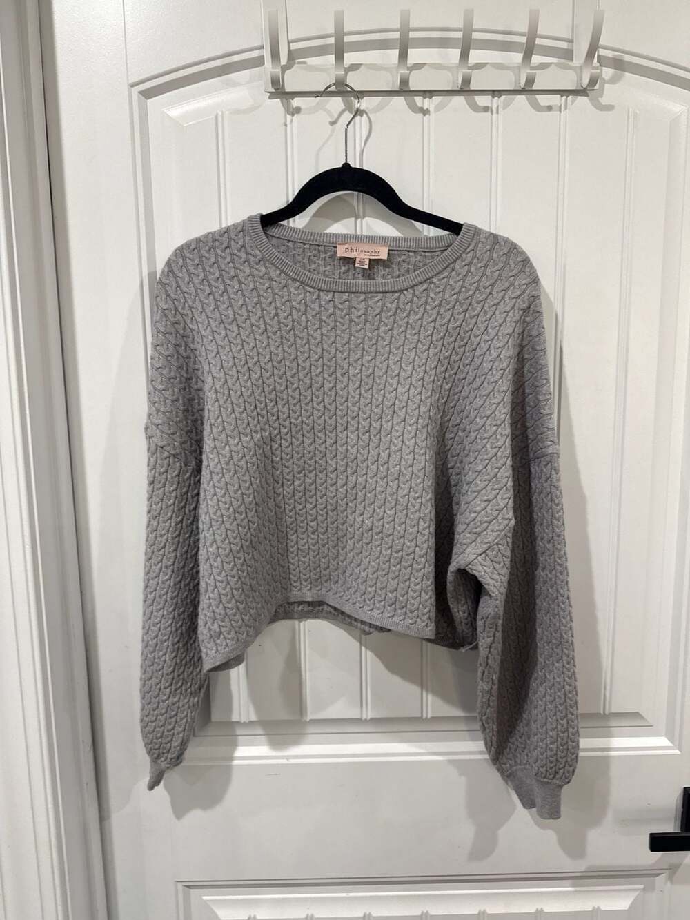 Philosophy Republic Clothing Grey Cable Knit Cropped Sweater Size L